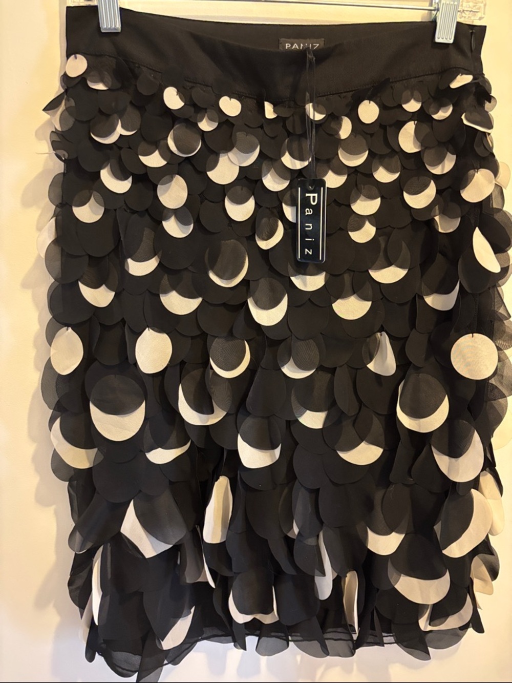 Paniz Black & Beige Layered Circle Appliqué Midi Skirt